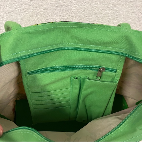 Vintage All Around Parrot Design Green & White Cloth Beach Bag Satchel Purse - Picture 3 of 5